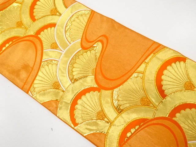 JAPANESE KIMONO / ANTIQUE FUKURO OBI / SILK / WOVEN KIKU SEIGAIHA